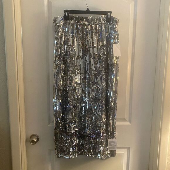 NWT ASOS Edition Mirrored Sequined Midi Skirt Sz 14 - Picture 2 of 12